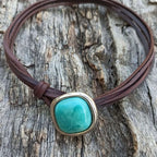 Retro Square Turquoise Alloy Leather Choker