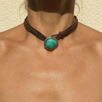 Retro Square Turquoise Alloy Leather Choker